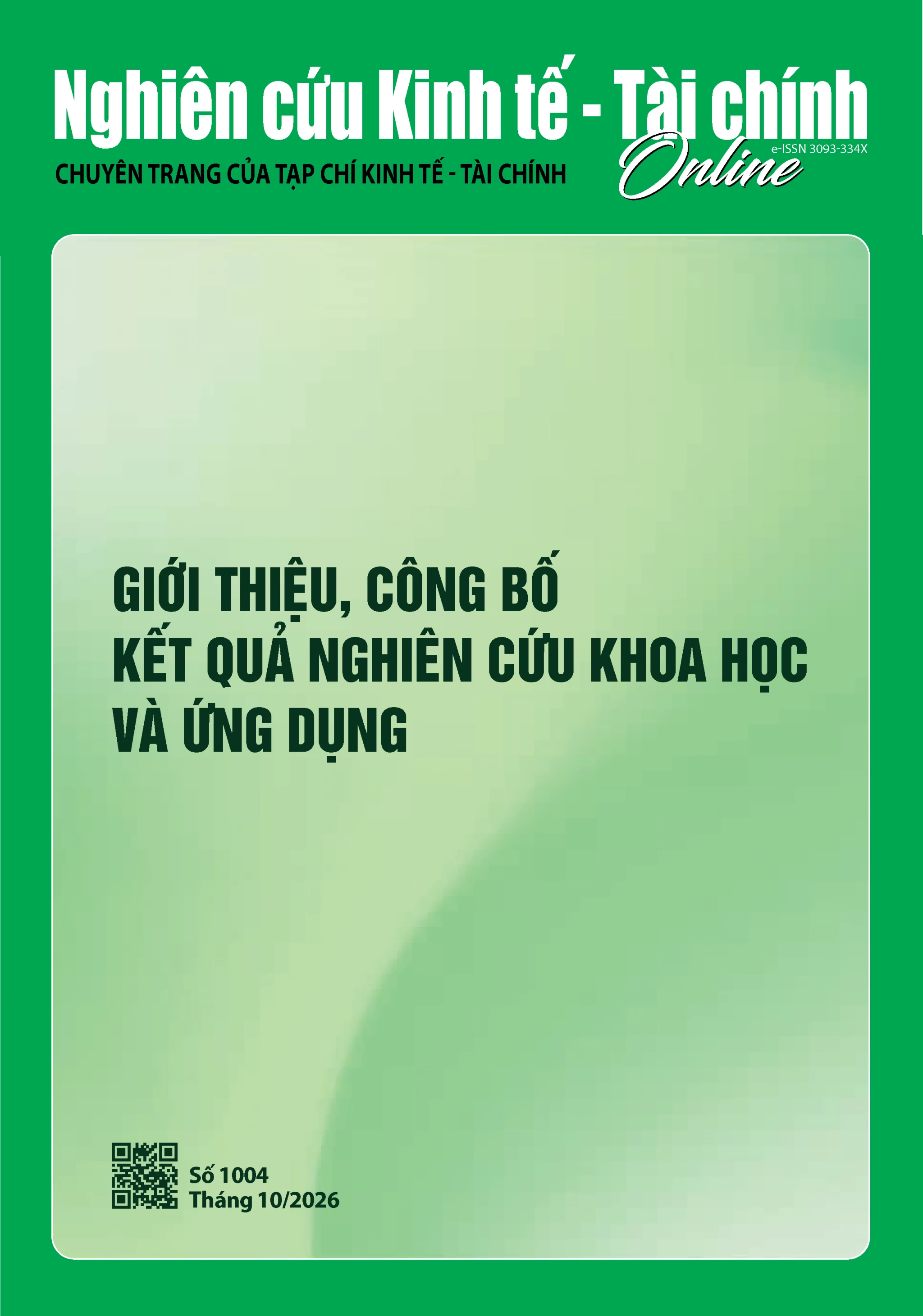 Mục lục Nghiên cứu Kinh tế - Tài chính Online số 1004, tháng 10/2026