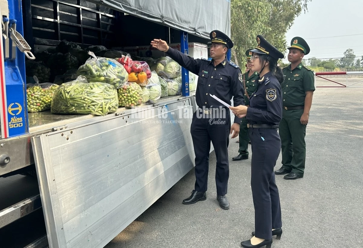 Công chức Hải quan khu vực XX kiểm tra hàng hóa XNK của cư dân biên giới. Ảnh: T.Hòa